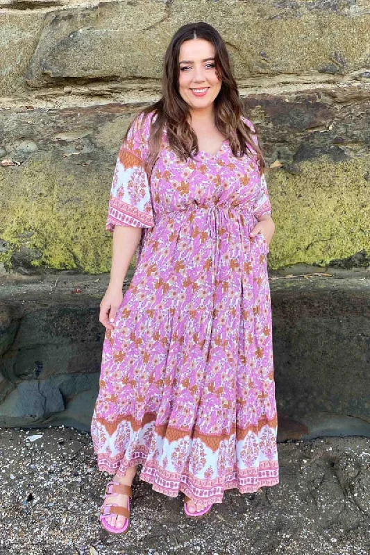 Sasha Boho Maxi Dress Pink Comfortable Bohemian Maxi Dress