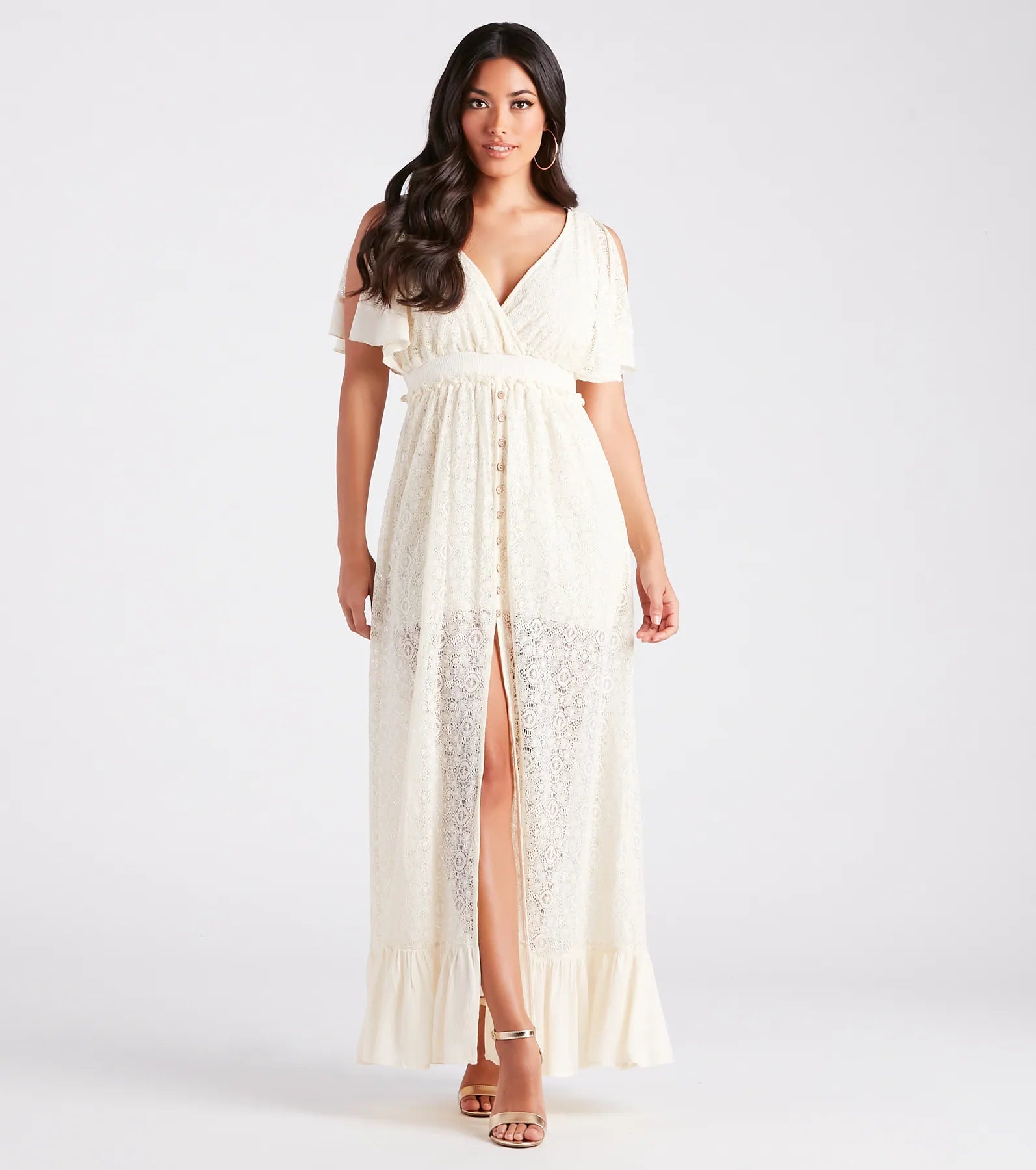 Showcase Your Charm Sheer Lace Maxi Dress Stylish A-Line Maxi Dress