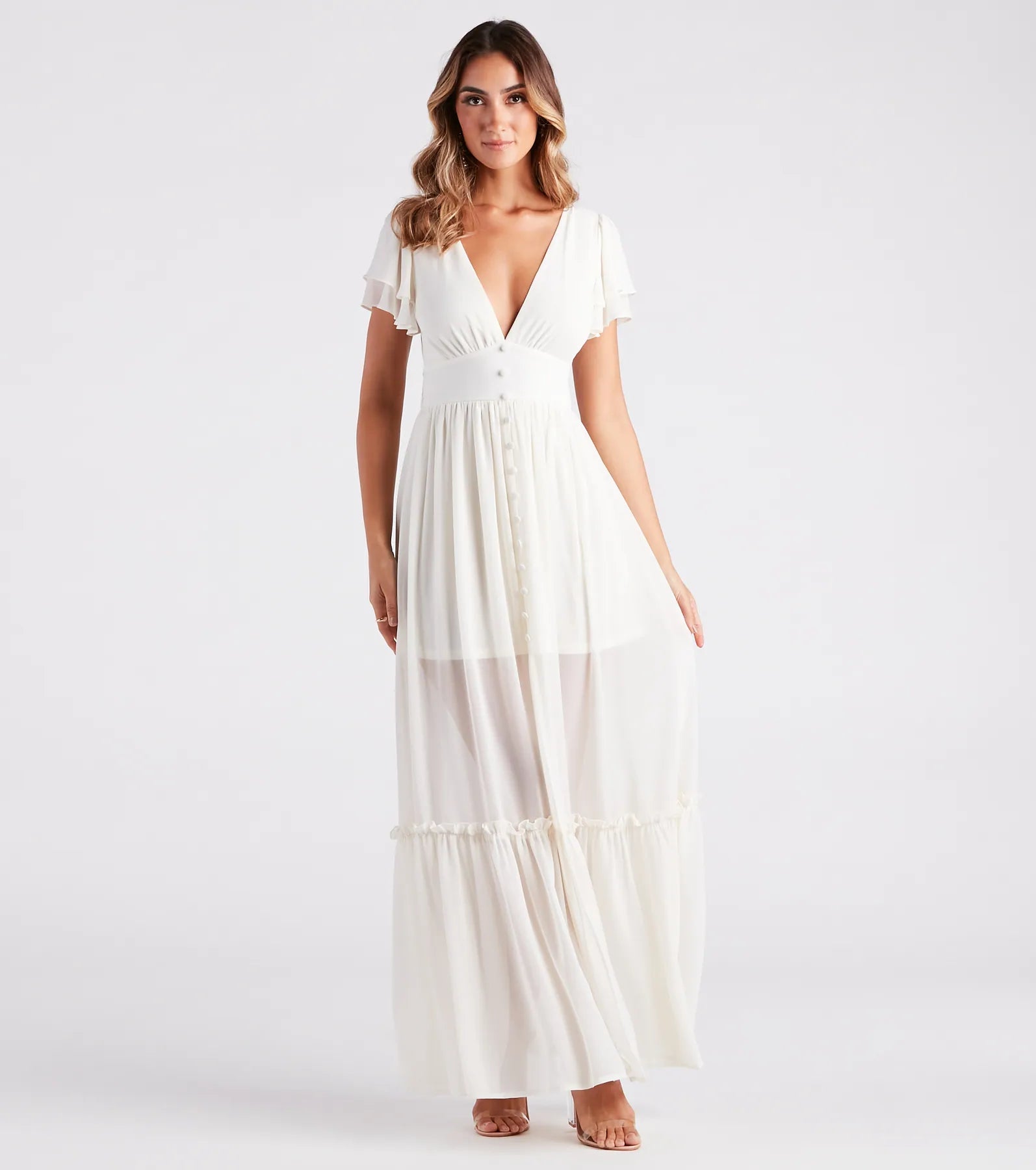 Summer Daydream Ruffled Chiffon Maxi Dress Trendy Maxi Dress with Belt