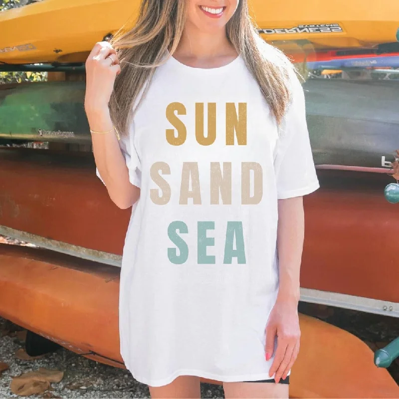 Sun Sand Sea Beach Tee - Women's Oversized Beach Tee - Bella Canvas Unisex Tee - Beach Girl Aesthetic Mesh Fabric Canvas Fabric Denim Fabric