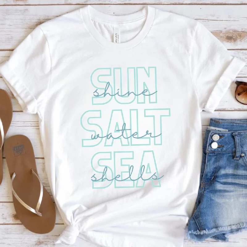 Sunshine, Saltwater, Seashells Beach Tee - Summer Aesthetic Tee - Beach Trendy Tee - Bella Canvas Oversized Unisex Tee Terry Blend Velvet Blend Canvas Blend