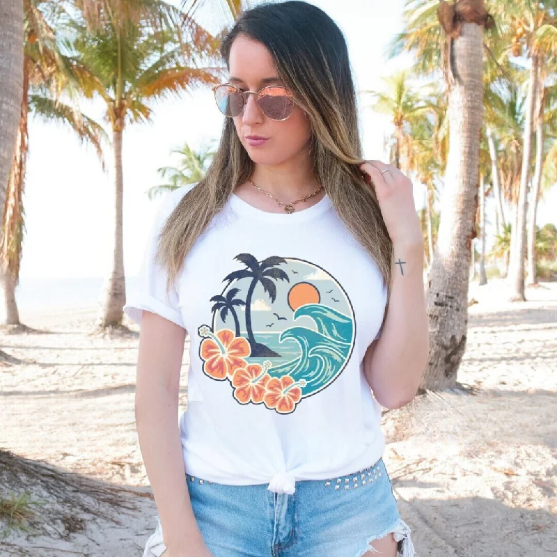 Tropical Waves Beach Tee - Summer Aesthetic - Hawaiian Beach Tee - Oversized Beach Girls Tee - Bella Canvas Unisex Tee Chenille Fabric Brocade Fabric Lace Fabric