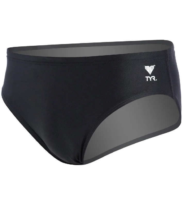 TYR Men's TYReco Solid Racer Brief Swimsuit Black Sporty Swimwear Bottoms