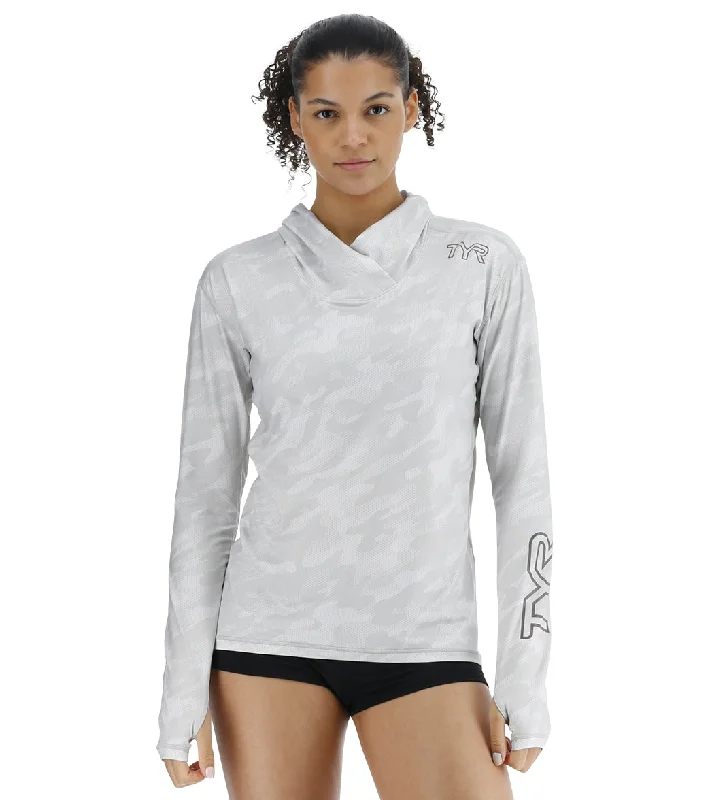 TYR Women's Camohex SunDefense Long Sleeve Hooded UPF 50+ Swim Shirt Soft Beachwear Set