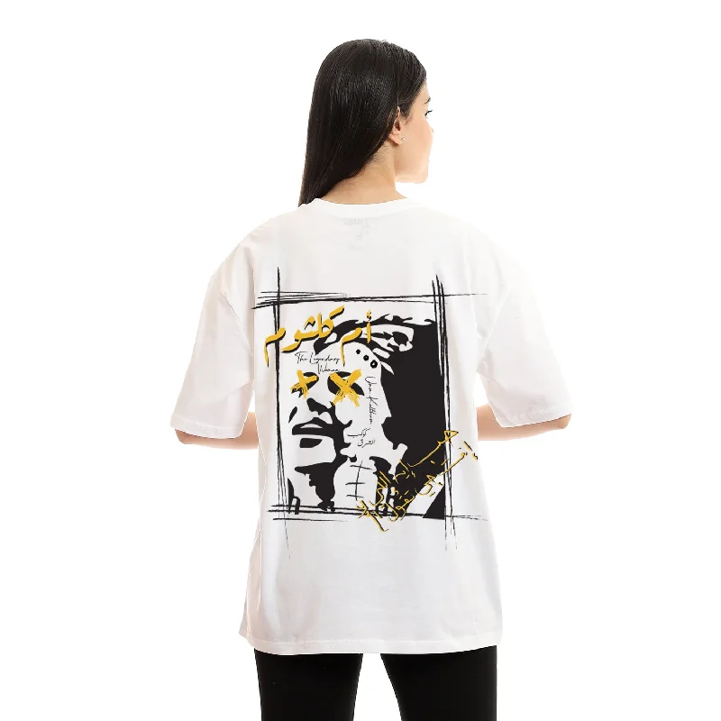 Umm Kalthoum Unisex Oversized SS T-Shirt - Off White-1 Chenille Fabric Brocade Fabric Lace Fabric