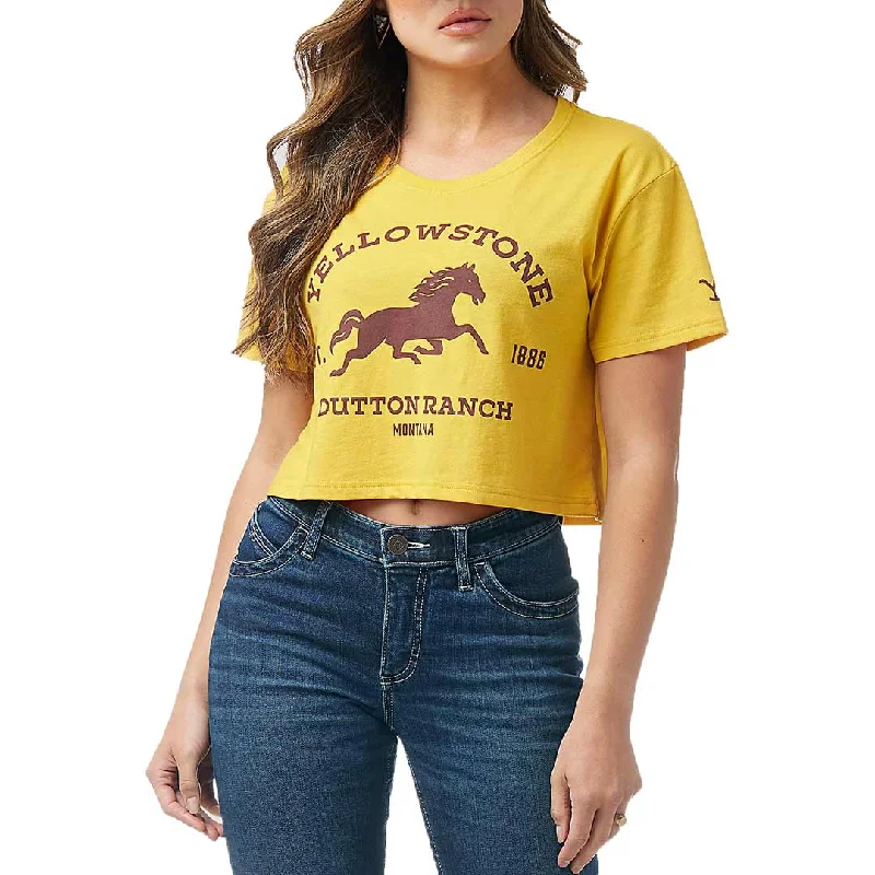 Wrangler X Yellowstone Women's Horse Cropped Tee Terry Blend Velvet Blend Canvas Blend