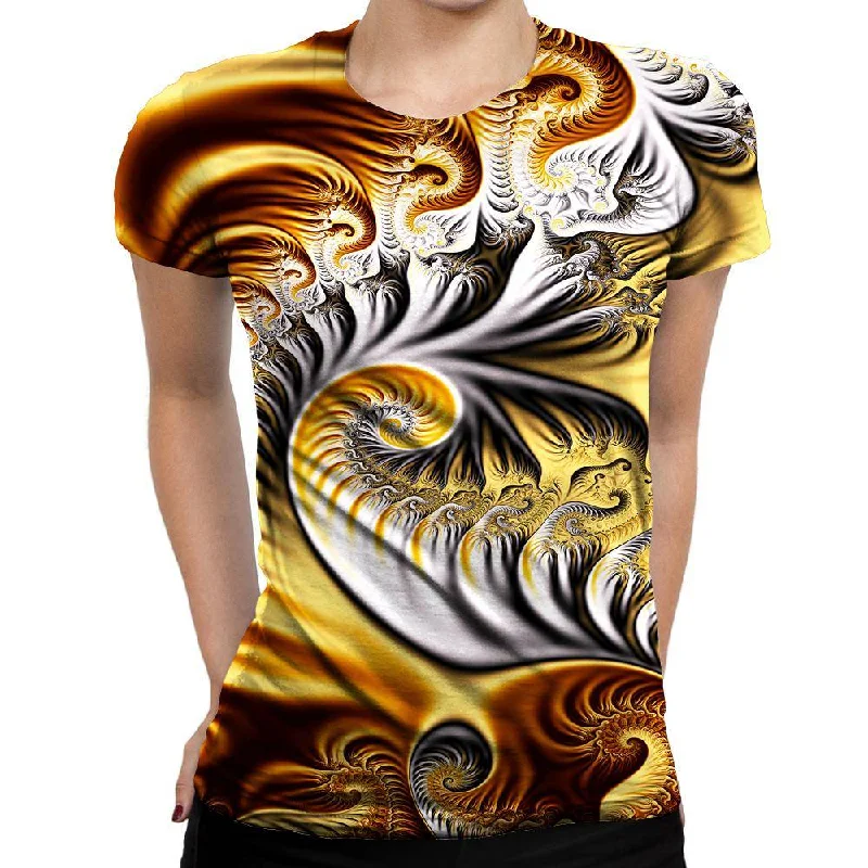 Yellow Fractal Womens T-Shirt Satin Fabric Silk Fabric Chiffon Fabric