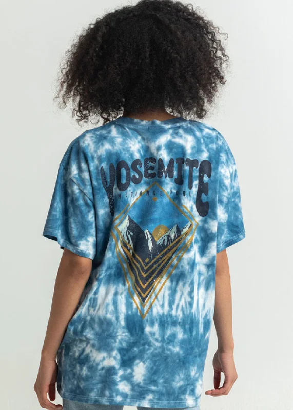 Yosemite Mountains Tie Dye Short Sleeve Tee Hooded Caped Shawl Collar