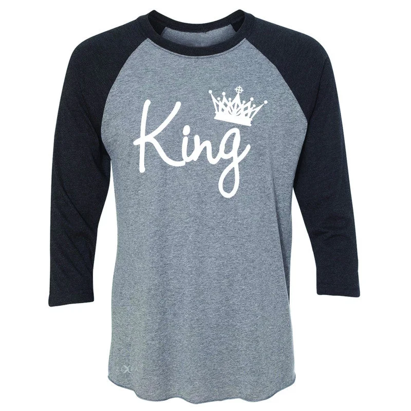 Zexpa Apparel™ King - He is my King 3/4 Sleevee Raglan Tee Couple Matching Valentines Tee Wool Fabric Cashmere Fabric Tweed Fabric