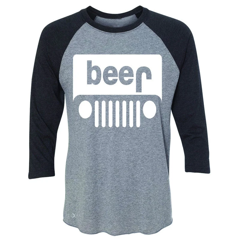 Zexpa Apparel™ Beer Jeep Funny  3/4 Sleevee Raglan Tee Drinking Off-Road Party Alcohol Tee Beaded Sequined Faux Fur