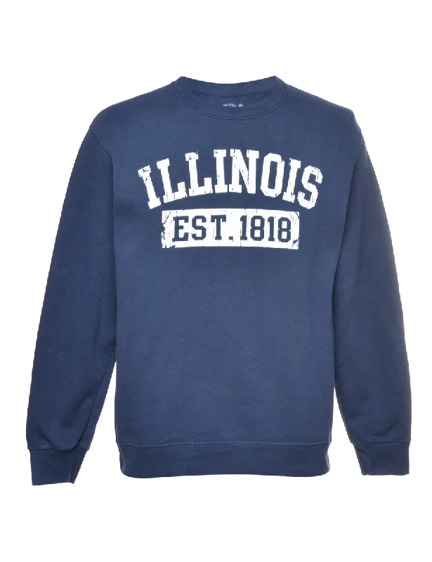 2000s Illinois Printed Sweatshirt - M Hoodie with Hood Adjustable Protection