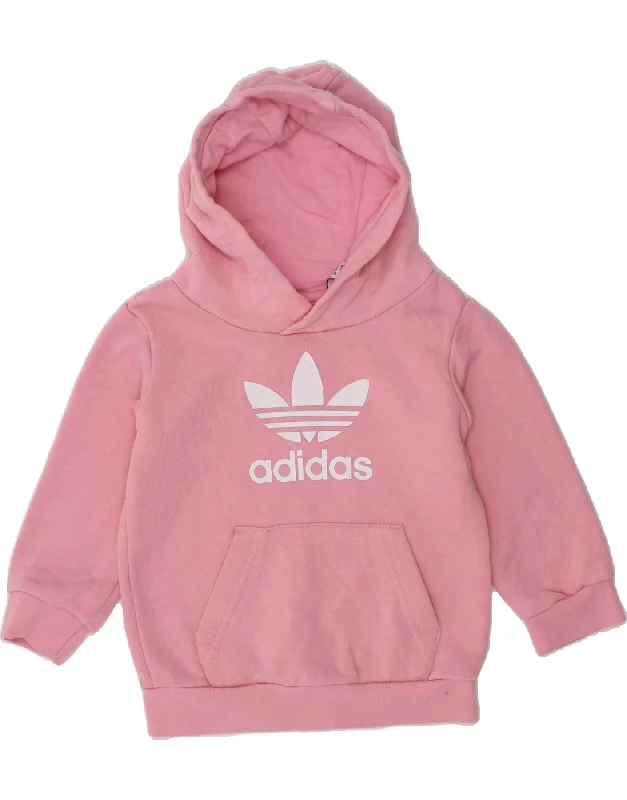 ADIDAS Baby Girls Graphic Hoodie Jumper 9-12 Months Pink Cotton Hoodie with High Neck Warm Protective