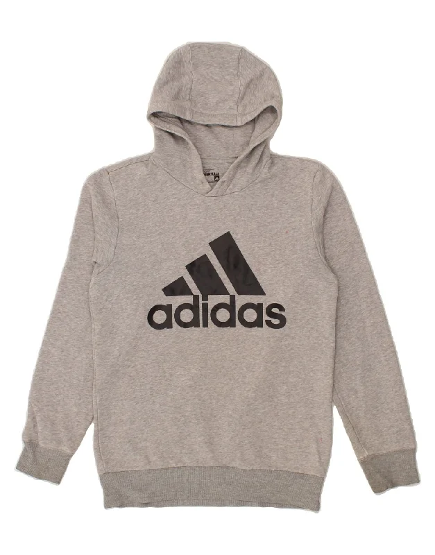 ADIDAS Mens Graphic Hoodie Jumper Small Grey Cotton Hoodie with Drawcord Adjustable Secure