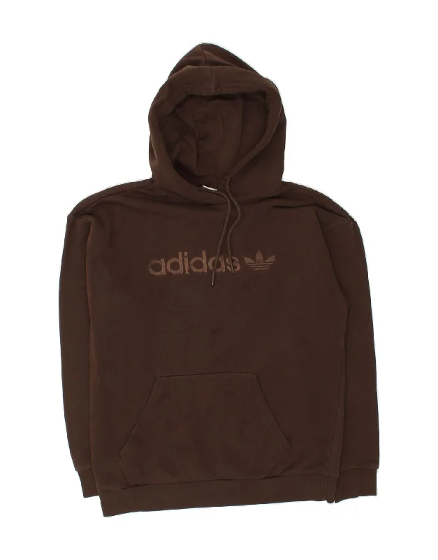 ADIDAS Womens Graphic Hoodie Jumper UK 8 Small Brown Cotton Hoodie with Full-Zip Functional Layering