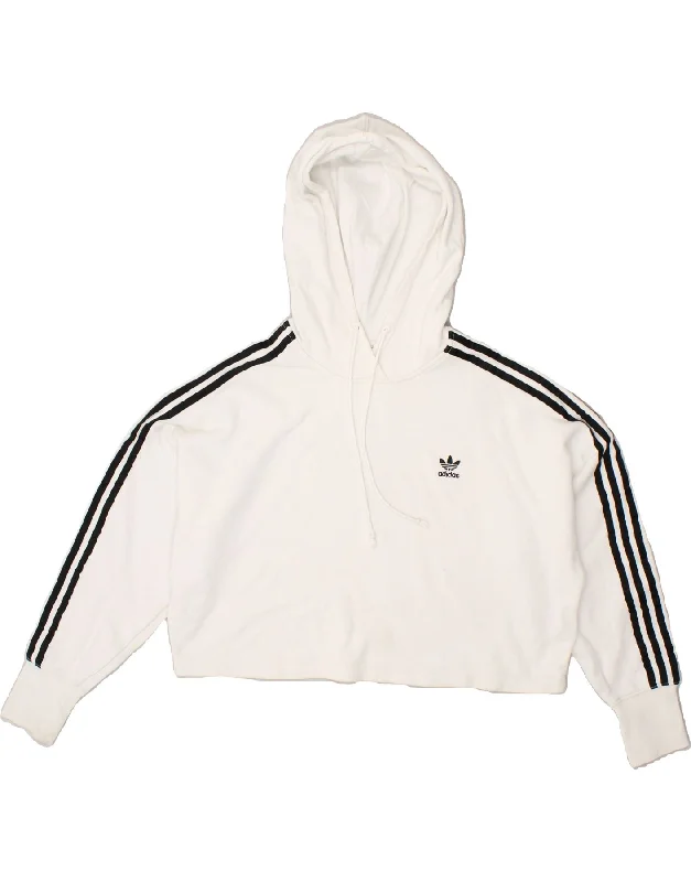 ADIDAS Womens Oversized Crop Hoodie Jumper UK 8 Small  White Cotton Hoodie with Elastic Waist Stretchable Comfortable