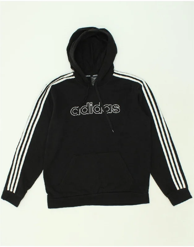 ADIDAS Womens Oversized Graphic Hoodie Jumper UK 14 Medium Black Cotton Hoodie with Reflective Safety Nightwear