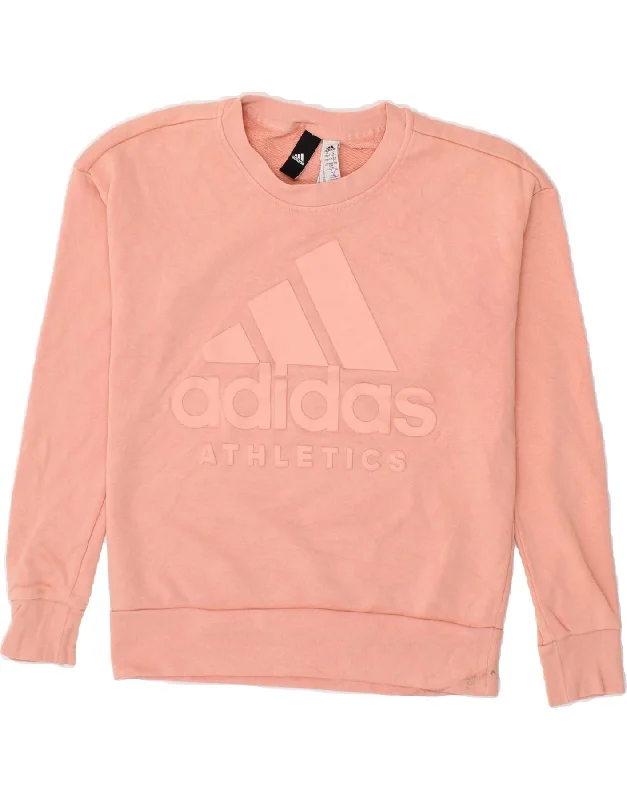 ADIDAS Womens Oversized Graphic Sweatshirt Jumper UK 4/6 XS Pink Cotton Hoodie Dress Longline Feminine