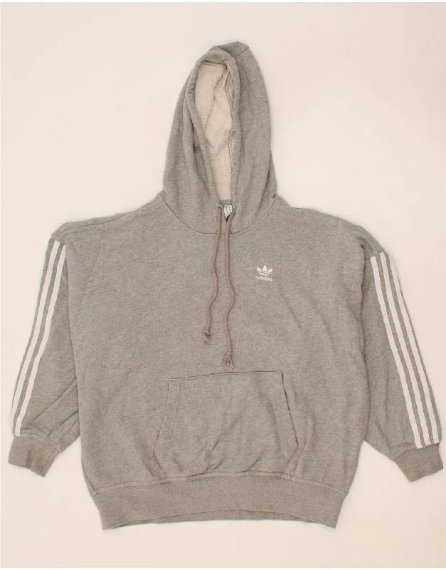 ADIDAS Womens Oversized Hoodie Jumper UK 4 XS Grey Cotton Hoodie with Reflective Safety Nightwear