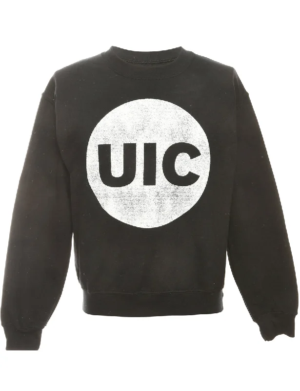 Black Gildan Printed Sweatshirt - M Hoodie with Turtle Neck Cozy Winter