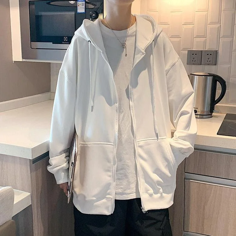 Casual Zip-Up Men Hoodie Hoodie with Hem Raw Edge Edgy Unfinished