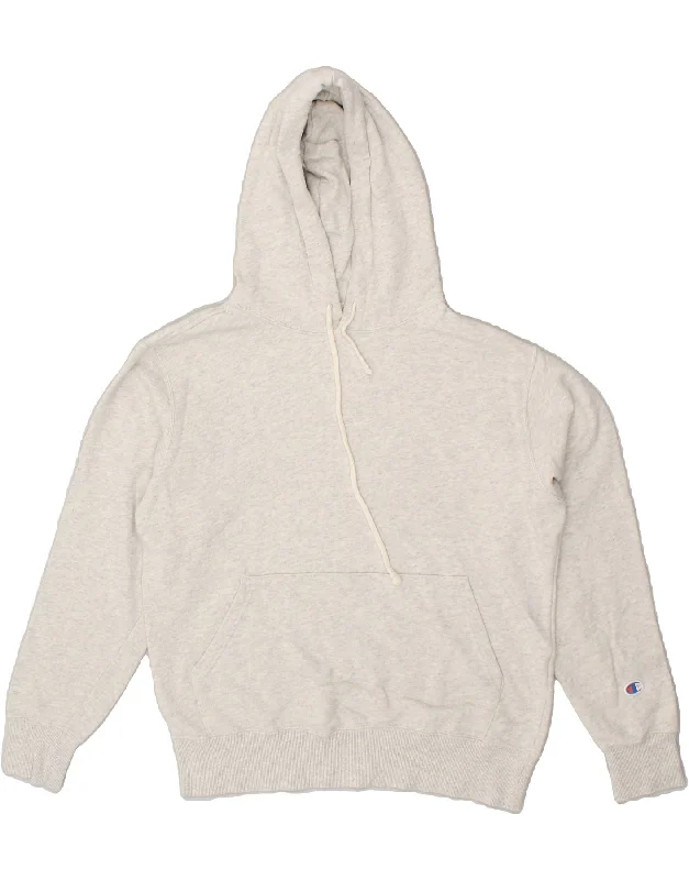 CHAMPION Mens Hoodie Jumper Medium Grey Hoodie with Applique Textured Unique