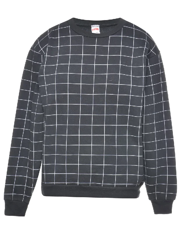 Checked Printed Sweatshirt - S Hoodie with Slim Fit Tailored Modern