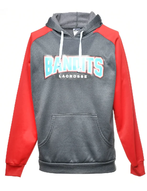 Colour Block Bandits Lacrosse Printed Hoodie - S Hoodie with Hem Frayed Vintage Worn