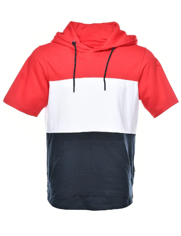 Colour Block Printed Hoodie - S Hoodie with Batwing Sleeves Loose Dramatic