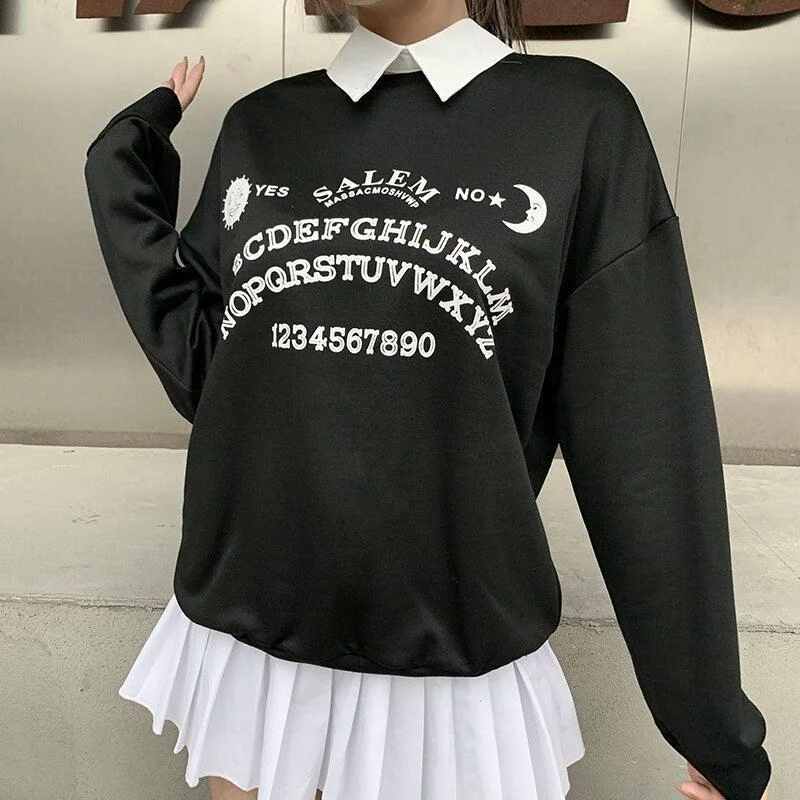 Dark Academia Letter Print Sweatshirt Hoodie with Cropped Fit Short Trendy