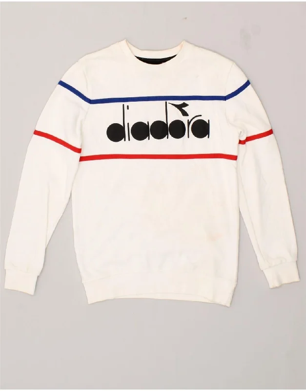 DIADORA Girls Graphic Sweatshirt Jumper 9-10 Years White Cotton Hoodie with Hem Drawcord Adjustable Customizable