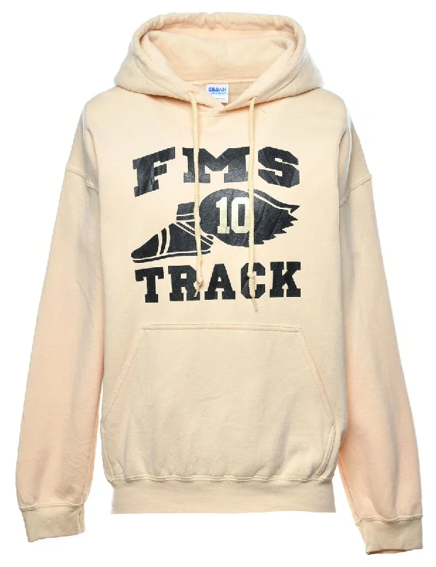 FMS Track Printed Hoodie - M Hoodie with Rolled Sleeves Casual Relaxed