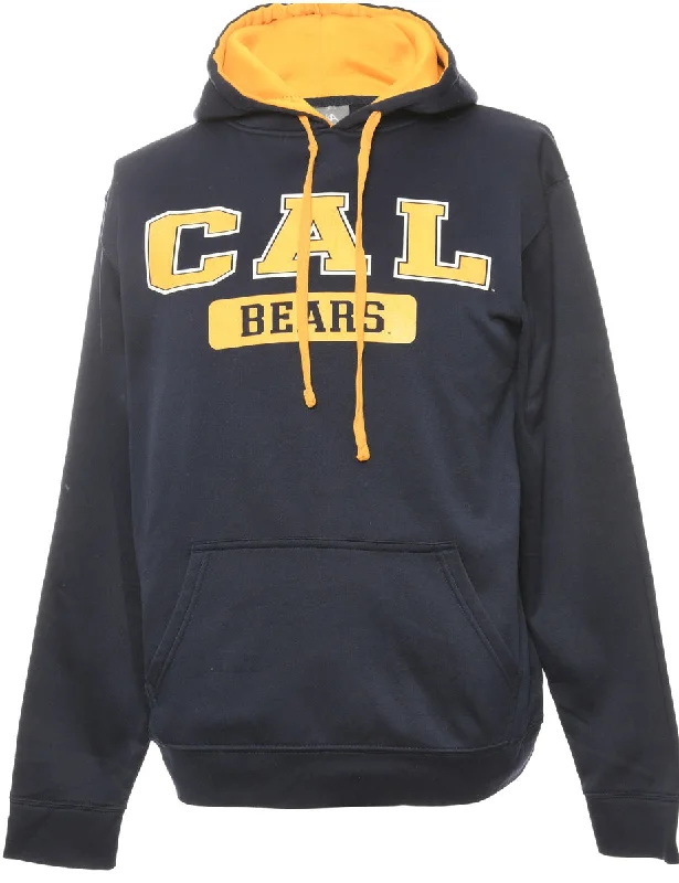 Football Navy Hooded Sports Sweatshirt - L Hoodie with Batwing Sleeves Loose Dramatic