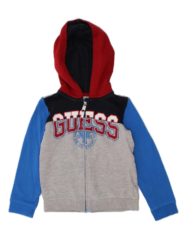 GUESS Boys Graphic Zip Hoodie Sweater 3-4 Years Multicoloured Colourblock Hoodie with Monochrome Minimalist Simple