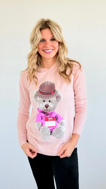 Hello Bear Hoodie Top- Blush Hoodie with Fur Luxurious Winter