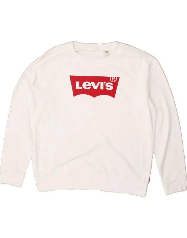 LEVI'S Mens Graphic Sweatshirt Jumper Large White Cotton Hoodie with Set-In Sleeves Structured Classic