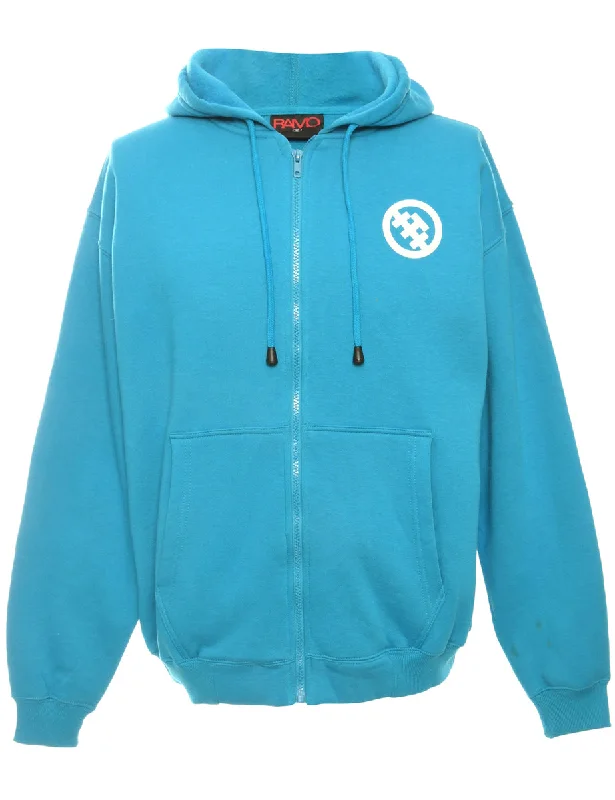 Light Blue Printed Hoodie - M Hoodie with Bell Sleeves Flared Feminine