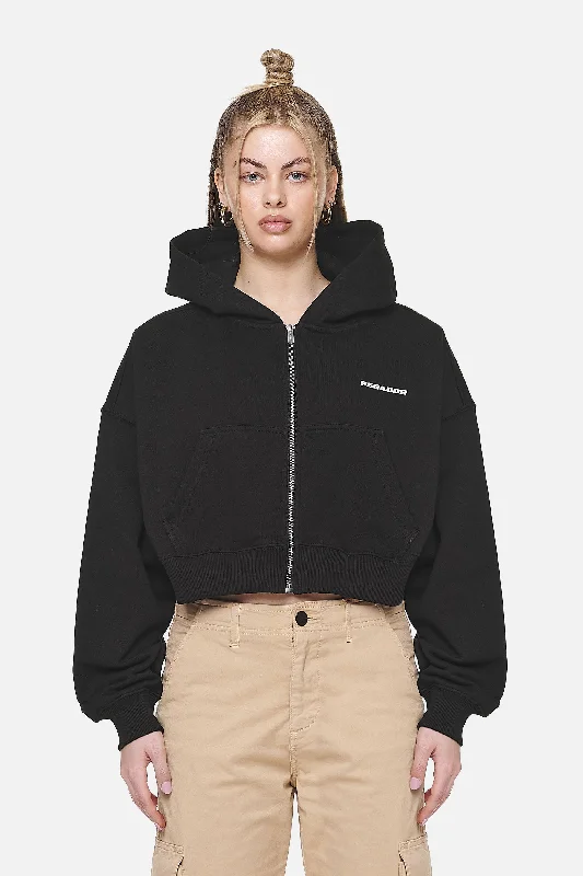 Marla Cropped Zip Hoodie Black White Gum Hoodie with Longline Fit Extended Stylish