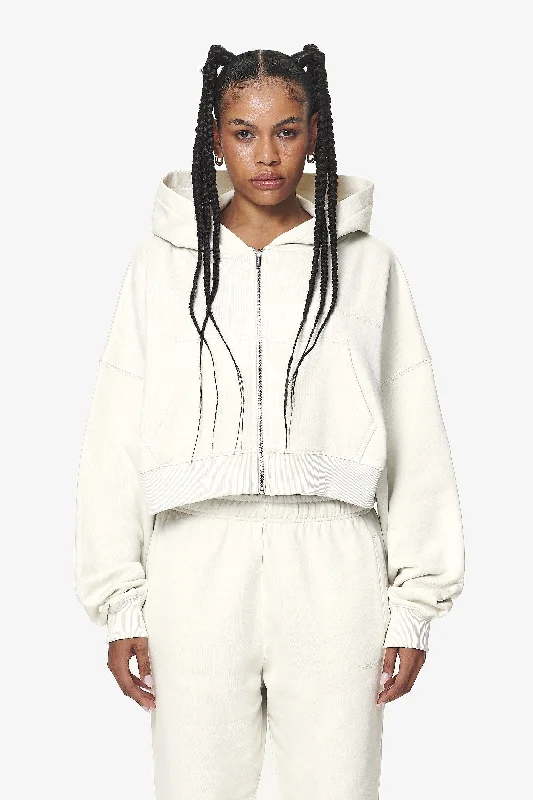 Marla Cropped Zip Hoodie Washed Salty Cream Gum Hoodie with Back Slit Movement Comfort