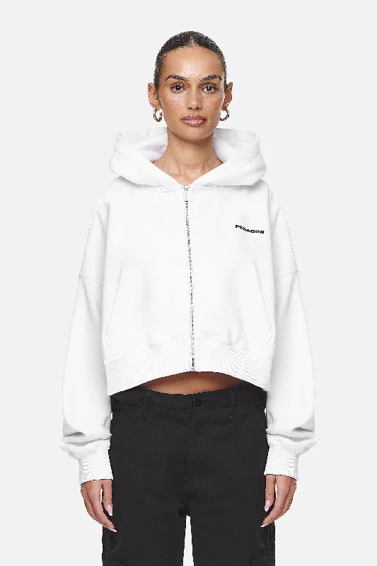 Marla Cropped Zip Hoodie White Black Gum Hoodie with Turtle Neck Cozy Winter