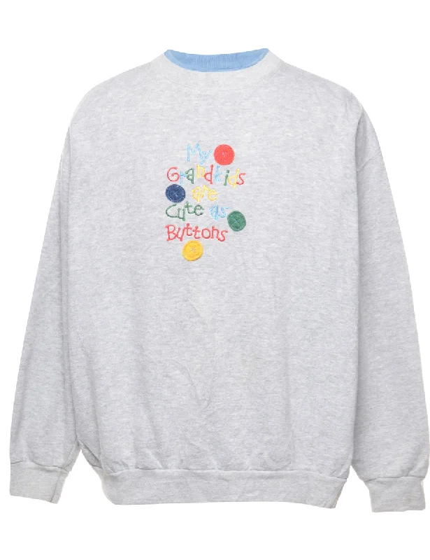 My Grandkids Are Cute As Buttons Embroidered Sweatshirt - L Hoodie with Crew Neck Simple Timeless