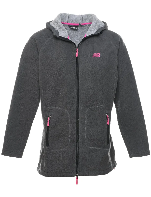 New Balance Hooded Dark Grey & Purple Fleece - M Hoodie with Frayed Bohemian Relaxed