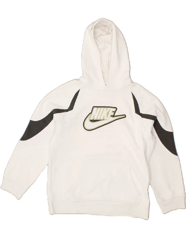 NIKE Boys Graphic Hoodie Jumper 10-11 Years Medium  White Colourblock Hoodie with Side Slits Relaxed Casual