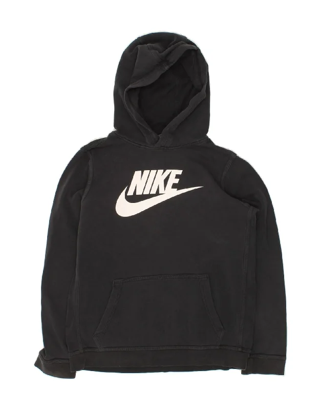 NIKE Boys Graphic Hoodie Jumper 13-14 Years XL Black Cotton Hoodie with Hem Drawcord Adjustable Customizable