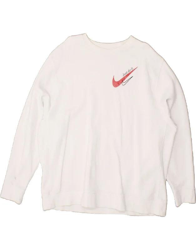 NIKE Mens Sweatshirt Jumper 2XL White Polyester Hoodie with Ribbed Cuffs Snug Fit Comfort