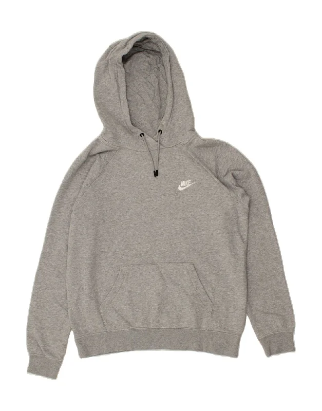 NIKE Womens Hoodie Jumper UK 14 Medium Grey Cotton Hoodie with Zipper Placket Modern Functional