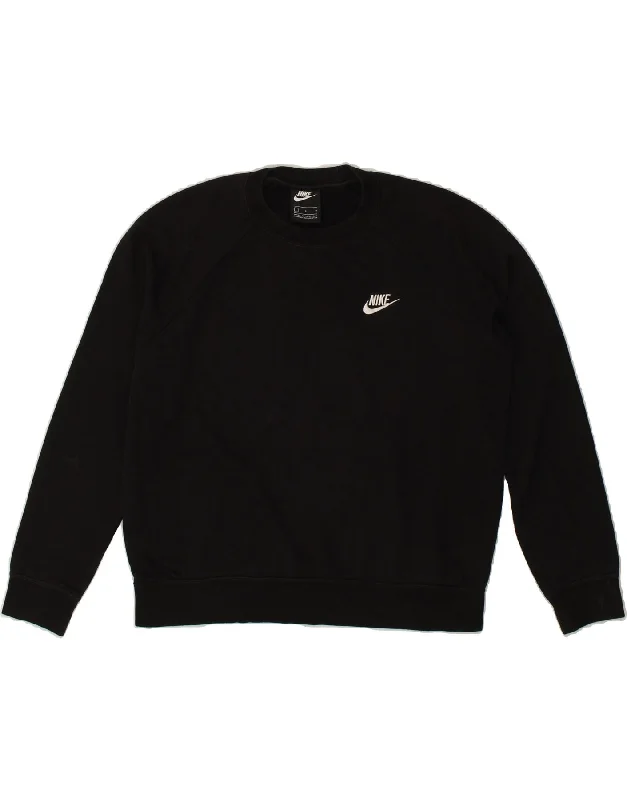 NIKE Womens Sweatshirt Jumper UK 16 Large Black Cotton Hoodie with Cropped Fit Short Trendy