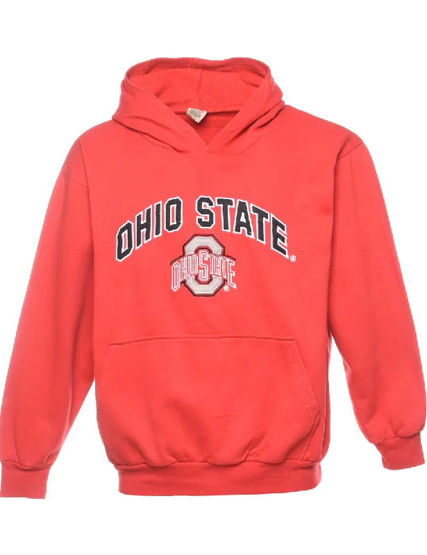 Ohio State Red Embroidered Sweatshirt - M Hoodie with Front Slit Layering Stylish