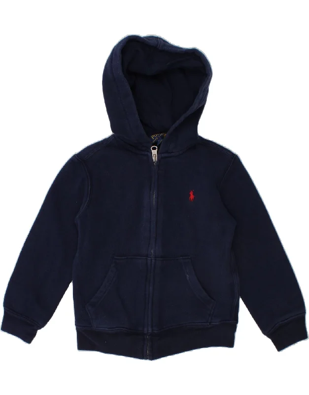 POLO RALPH LAUREN Boys Zip Hoodie Sweater 3-4 Years Navy Blue Cotton Oversized Hoodie Comfort Casual