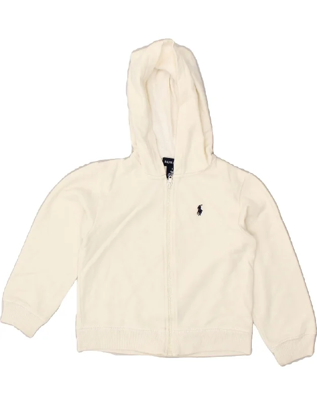 POLO RALPH LAUREN Boys Zip Hoodie Sweater 4-5 Years Off White Cotton Hoodie with Side Slits Relaxed Casual