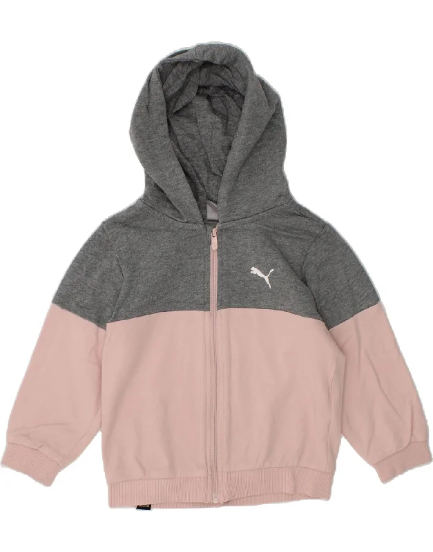 PUMA Baby Girls Zip Hoodie Sweater 12-18 Months Pink Colourblock Cotton Hoodie with Elastic Cuffs Stretchable Comfortable